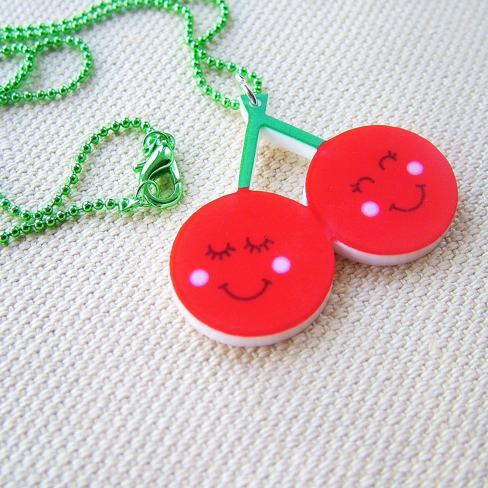 Cute Cherries Acrylic Laser Cut Necklace - Kitsch Jewellery on Luulla